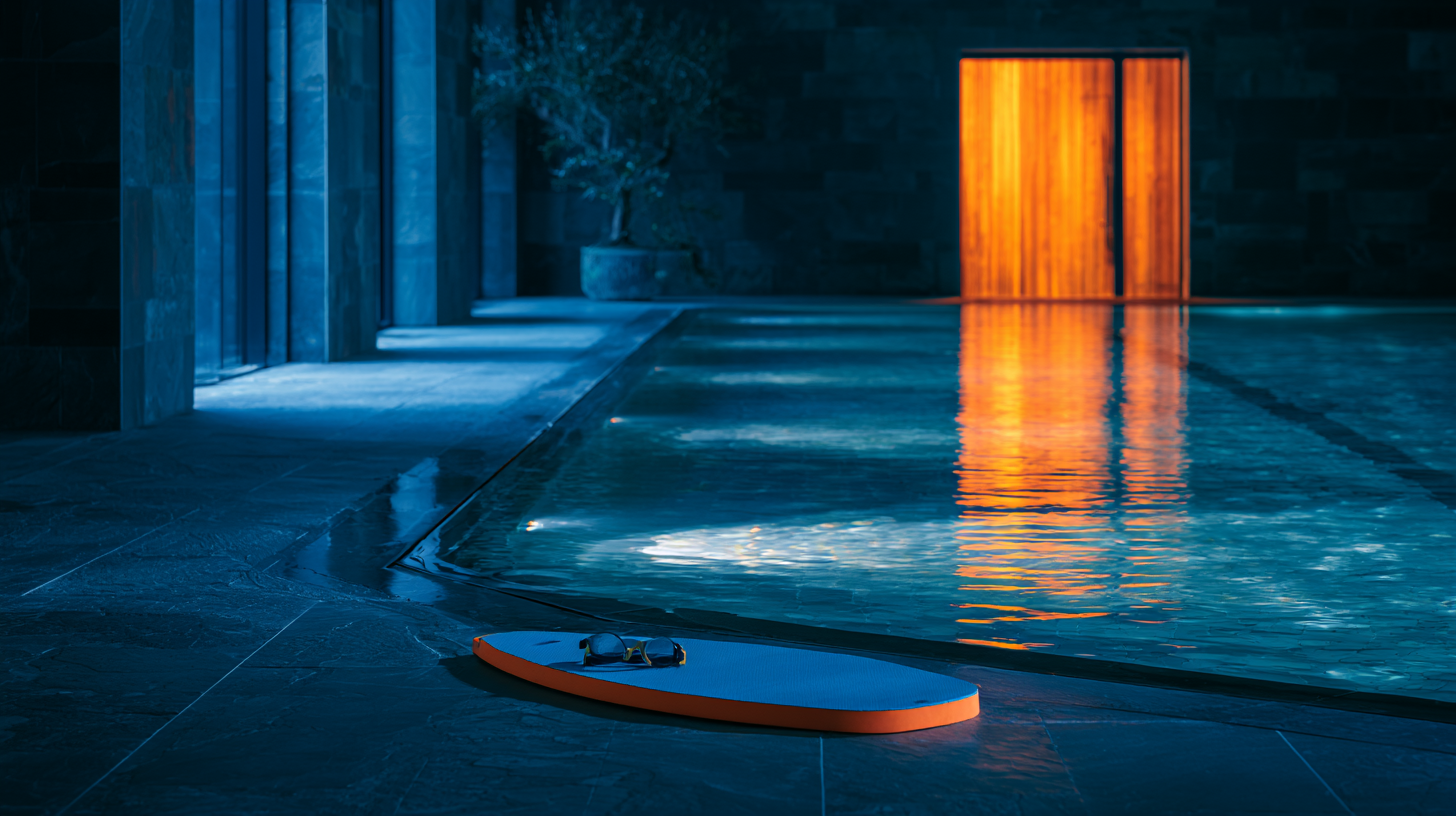 Swimming student using poolside learning material